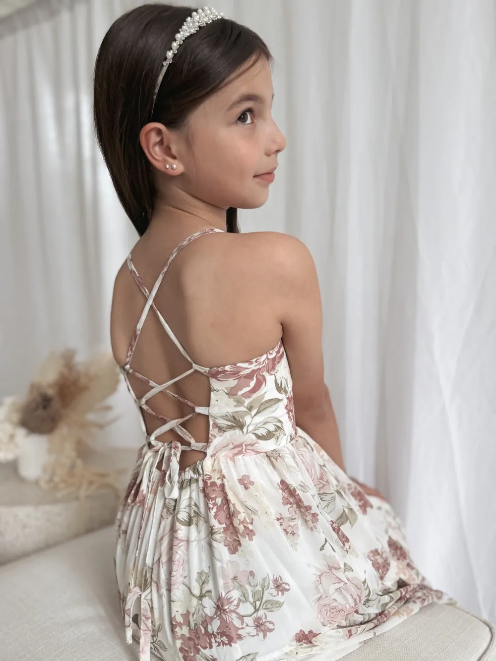 Savannah Girls Cream Floral Maxi Dress - Size 7
