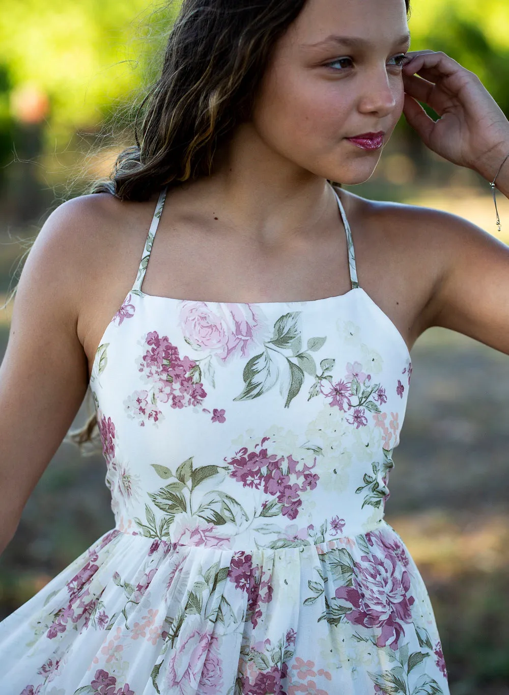 Savannah Girls Cream Floral Maxi Dress - Size 7
