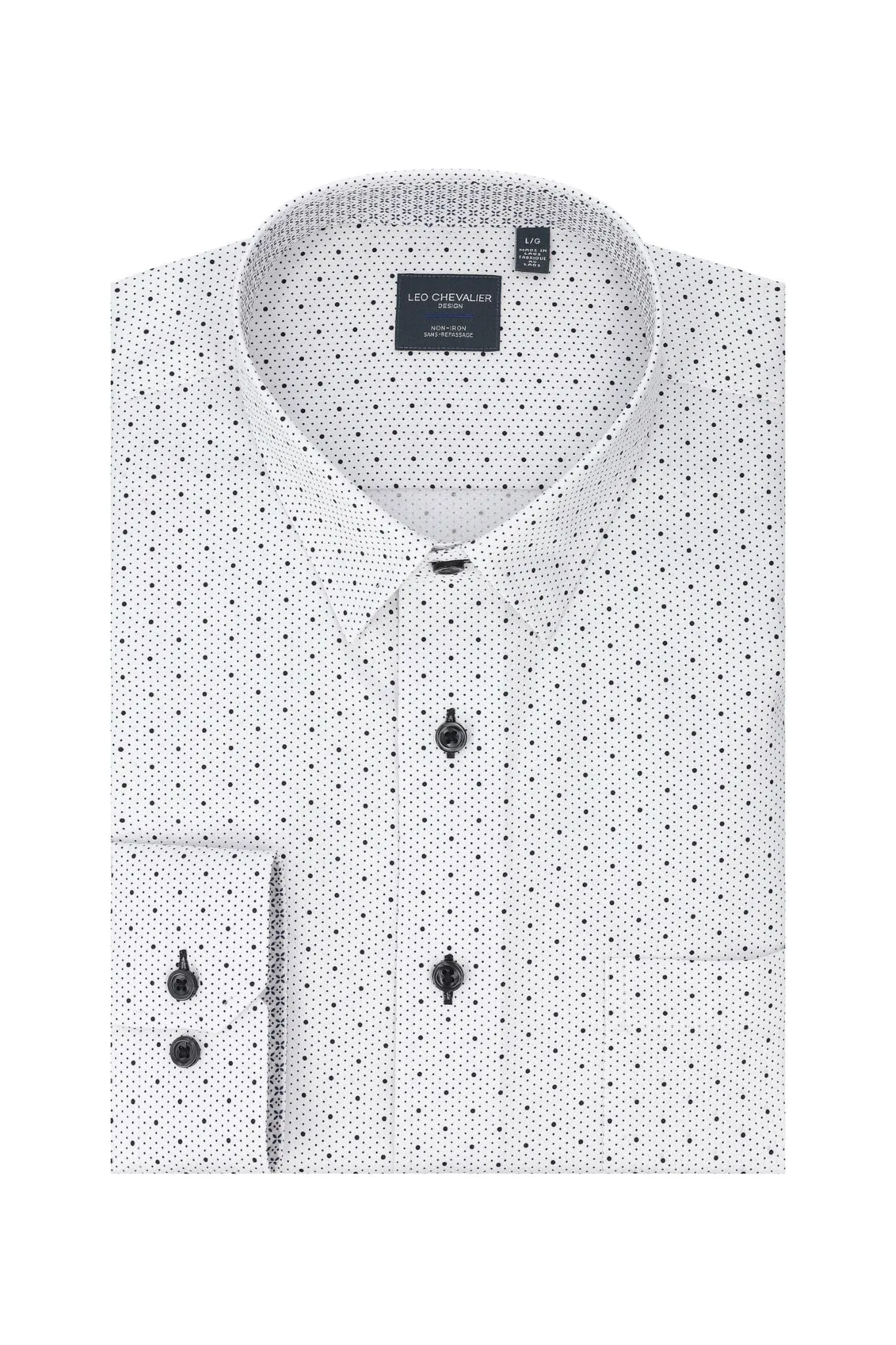 Small Print on White Long Sleeve Men's Hidden Button Down shirt