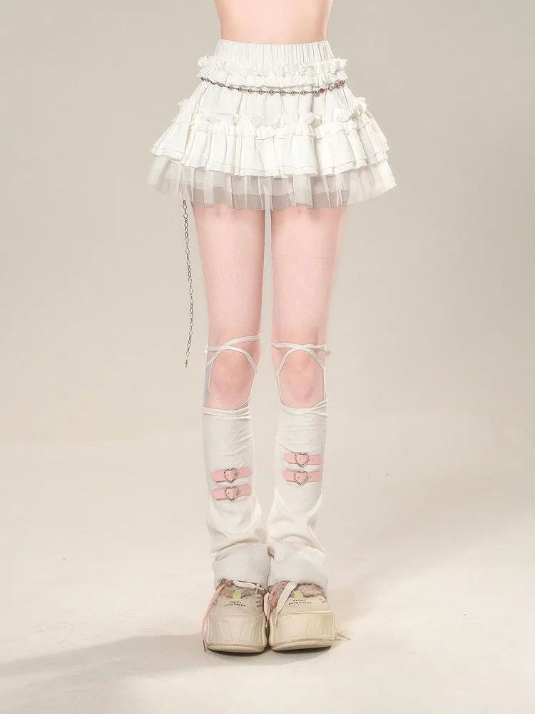 Tiered Skirt White Mesh Elastic Waist Sweet