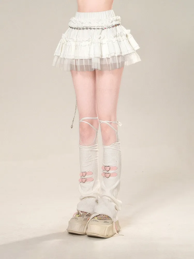 Tiered Skirt White Mesh Elastic Waist Sweet