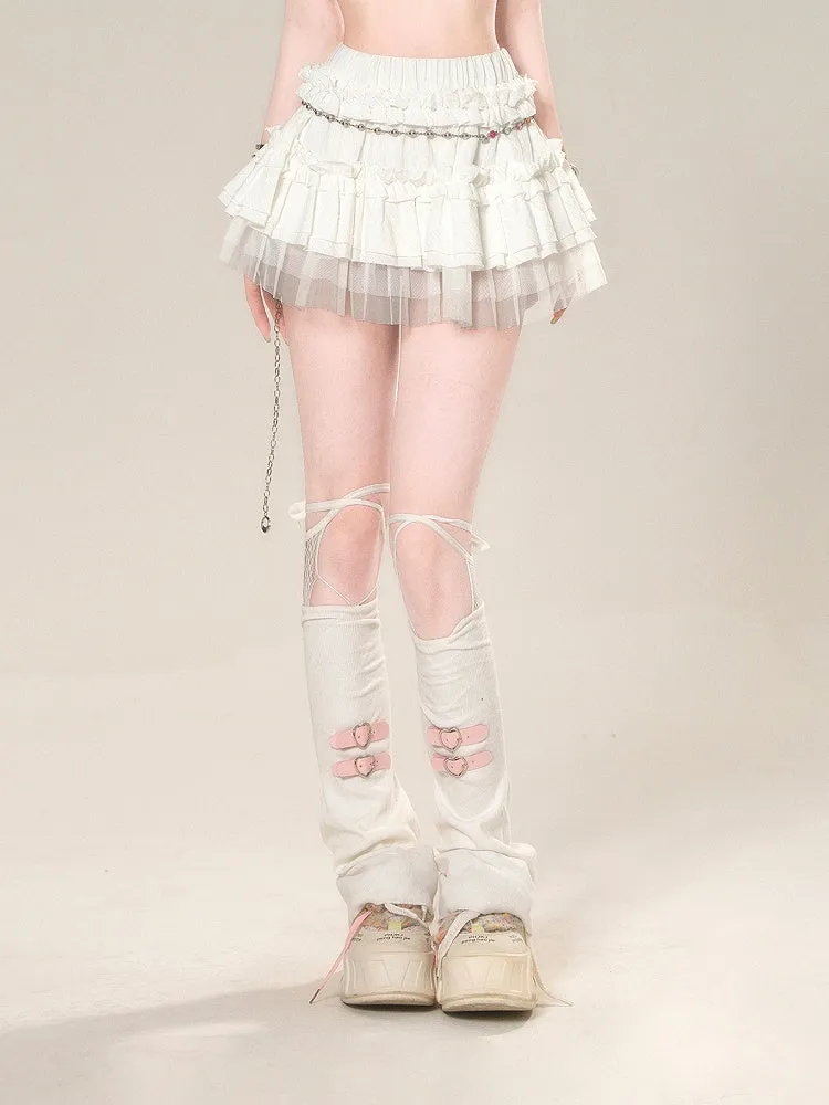 Tiered Skirt White Mesh Elastic Waist Sweet