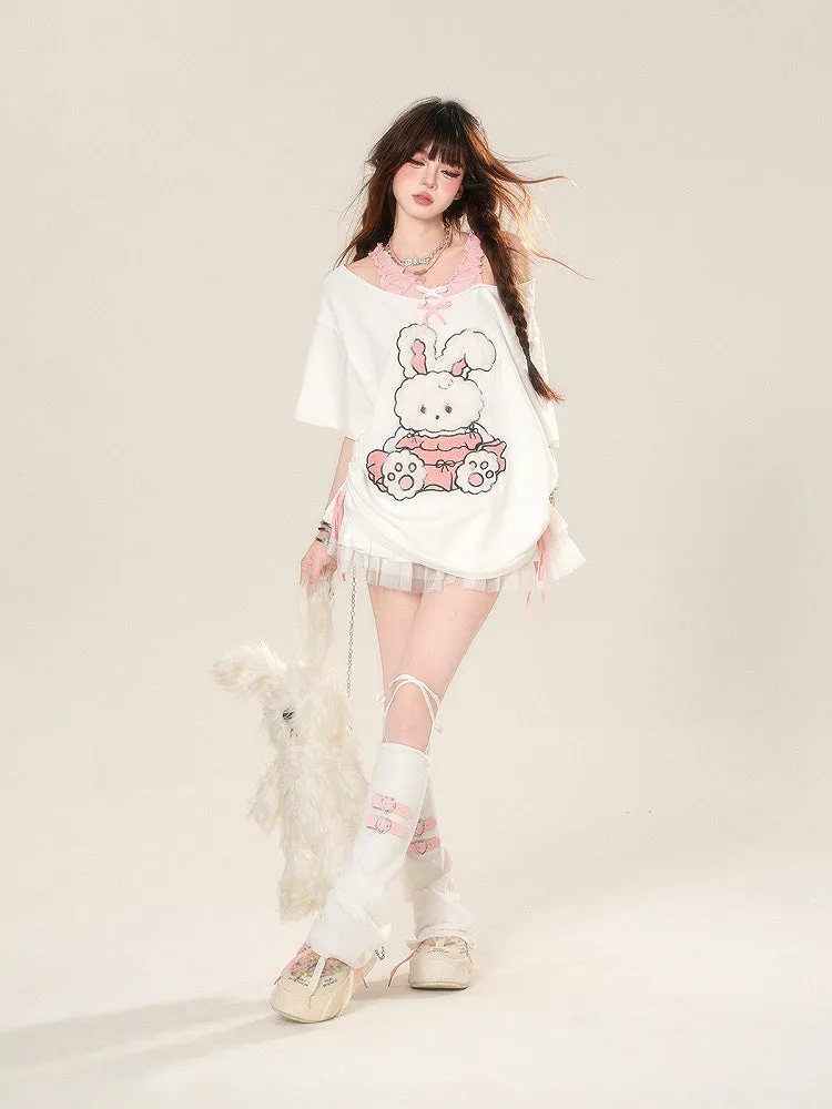Tiered Skirt White Mesh Elastic Waist Sweet